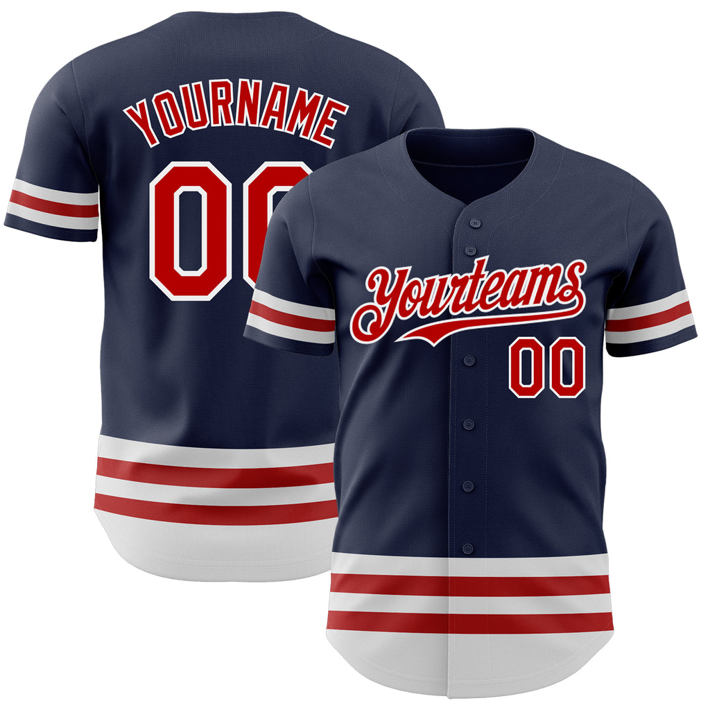 Custom Navy Red-White Line Authentic Baseball Jersey