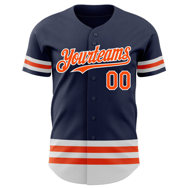 Custom Navy Orange-White Line Authentic Baseball Jersey