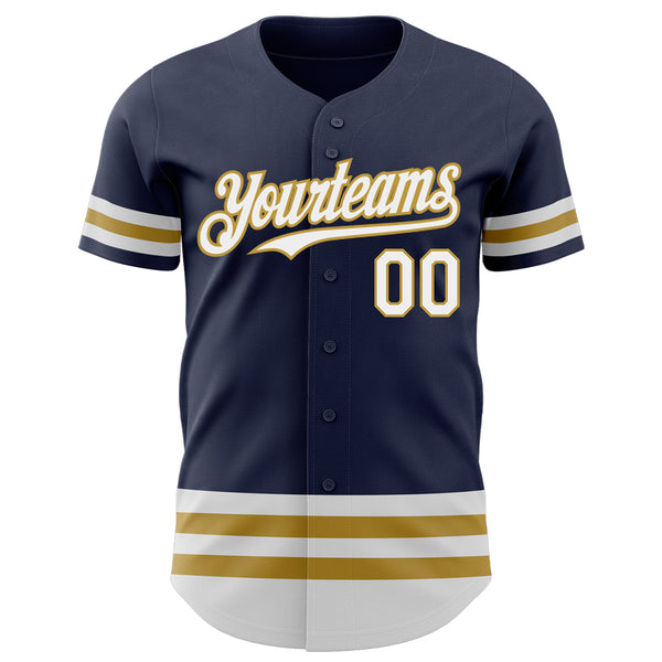 Custom Navy White-Old Gold Line Authentic Baseball Jersey