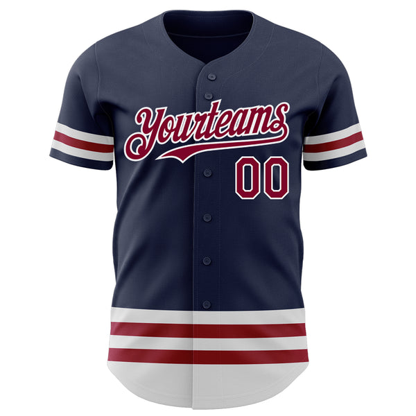Custom Navy Maroon-White Line Authentic Baseball Jersey