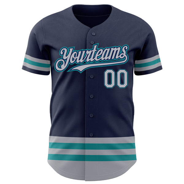 Custom Navy Gray-Teal Line Authentic Baseball Jersey