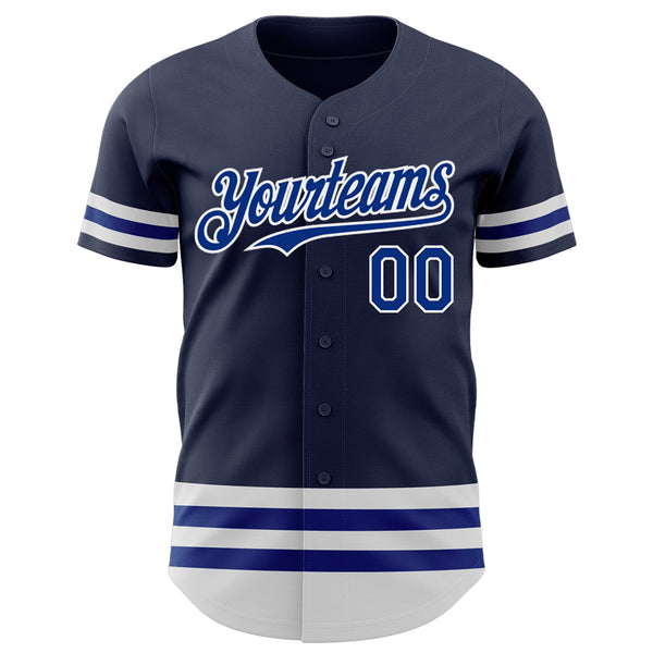 Custom Navy Royal-White Line Authentic Baseball Jersey