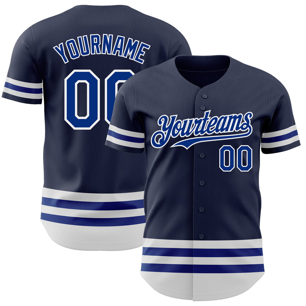 Custom Navy Royal-White Line Authentic Baseball Jersey