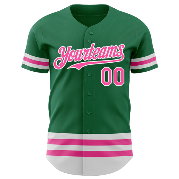 Custom Kelly Green Pink-White Line Authentic Baseball Jersey