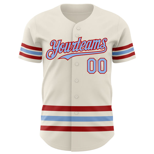 Custom Cream Light Blue-Red Line Authentic Baseball Jersey