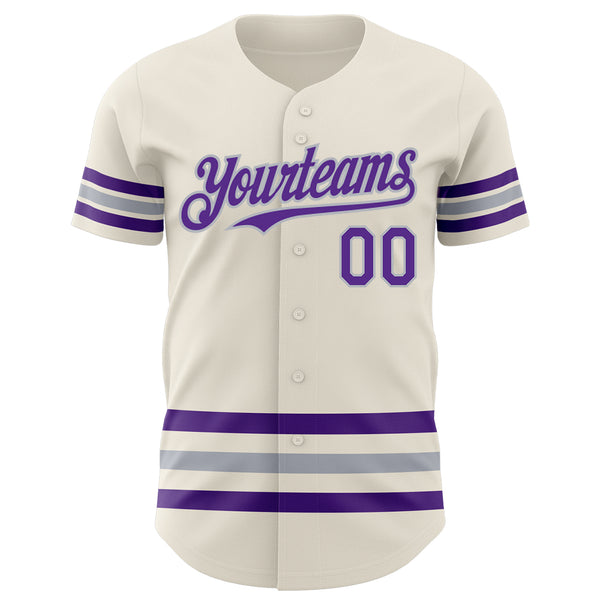 Custom Cream Purple-Gray Line Authentic Baseball Jersey