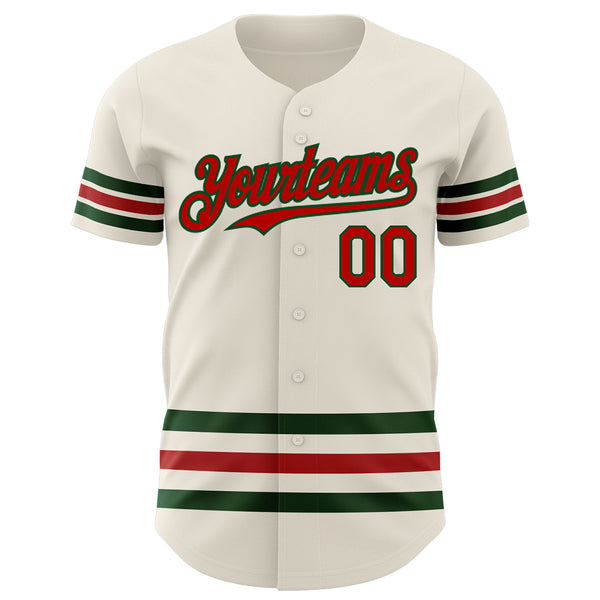 Custom Cream Red-Green Line Authentic Baseball Jersey