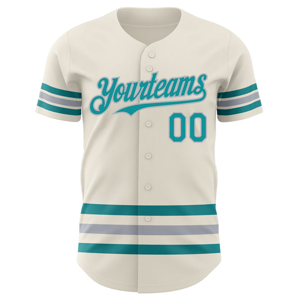 Custom Cream Teal-Gray Line Authentic Baseball Jersey