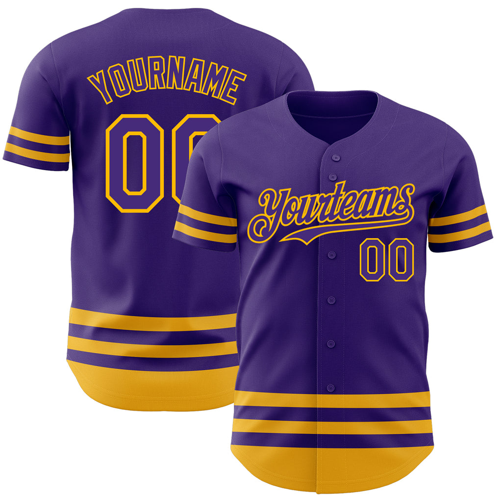 Custom Purple Gold Line Authentic Baseball Jersey