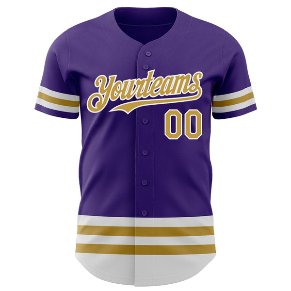 Custom Purple Old Gold-White Line Authentic Baseball Jersey