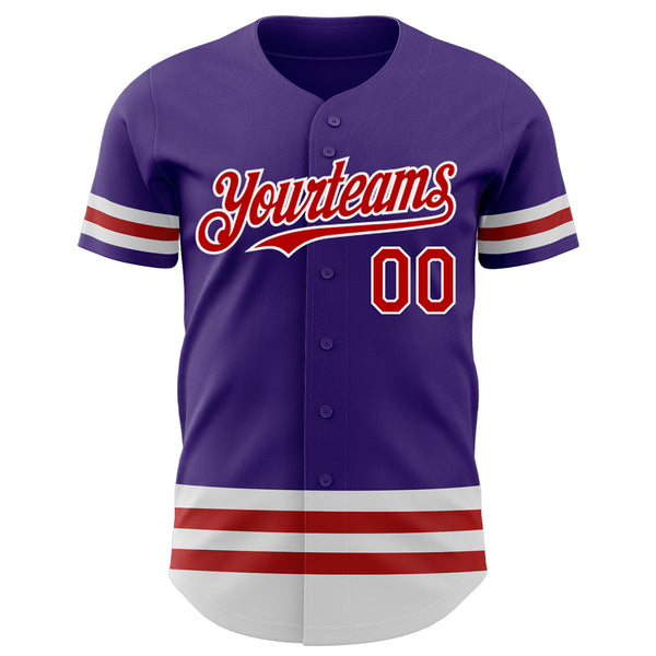 Custom Purple Red-White Line Authentic Baseball Jersey