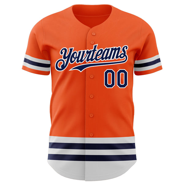 Custom Orange Navy-White Line Authentic Baseball Jersey