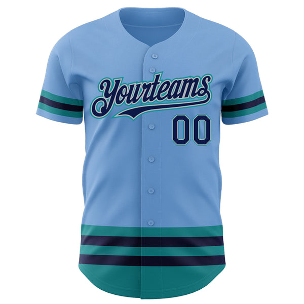 Custom Light Blue Navy Gray-Teal Line Authentic Baseball Jersey