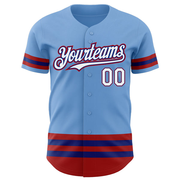 Custom Light Blue Royal-Red Line Authentic Baseball Jersey