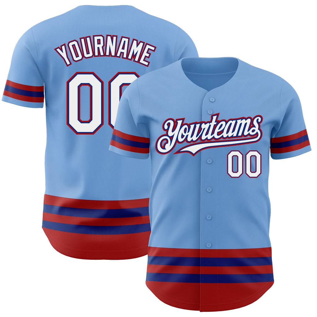 Custom Light Blue Royal-Red Line Authentic Baseball Jersey