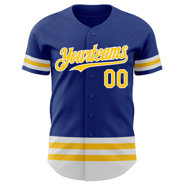 Custom Royal Yellow-White Line Authentic Baseball Jersey