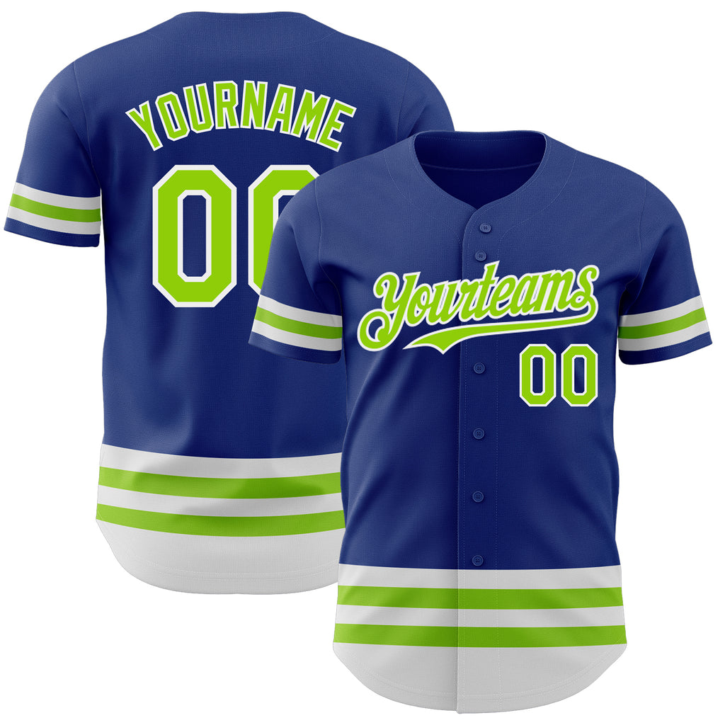 Custom Royal Neon Green-White Line Authentic Baseball Jersey