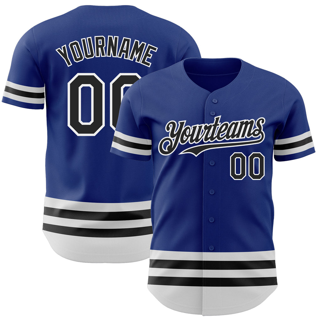 Custom Royal Black-White Line Authentic Baseball Jersey