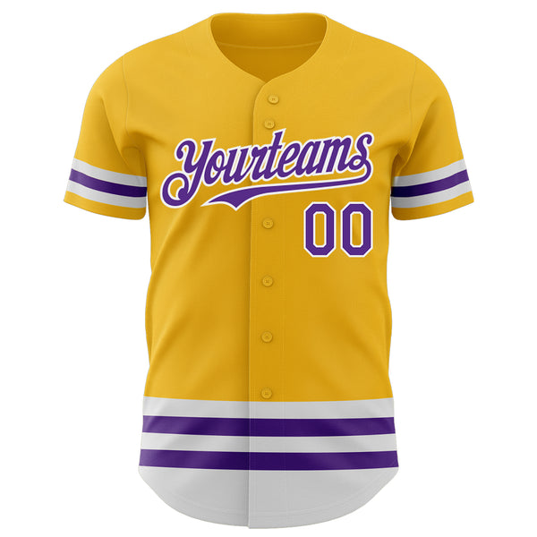 Custom Gold Purple-White Line Authentic Baseball Jersey