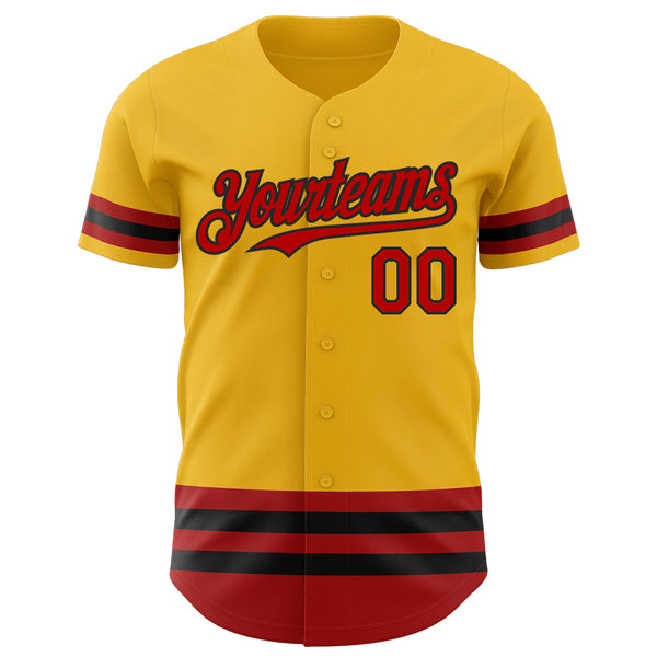 Custom Gold Red-Black Line Authentic Baseball Jersey