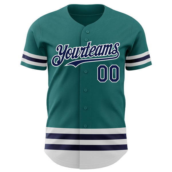 Custom Teal Navy-White Line Authentic Baseball Jersey