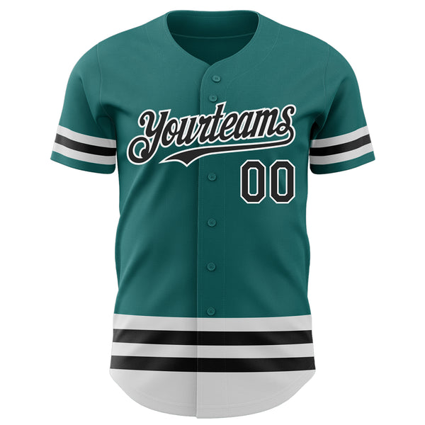 Custom Teal Black-White Line Authentic Baseball Jersey