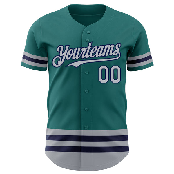 Custom Teal Gray-Navy Line Authentic Baseball Jersey