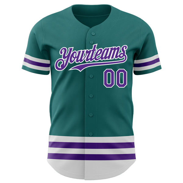 Custom Teal Purple-White Line Authentic Baseball Jersey