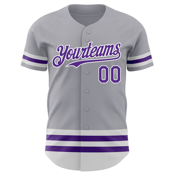 Custom Gray Purple-White Line Authentic Baseball Jersey