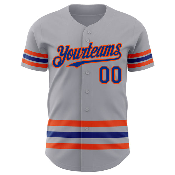 Custom Gray Royal-Orange Line Authentic Baseball Jersey