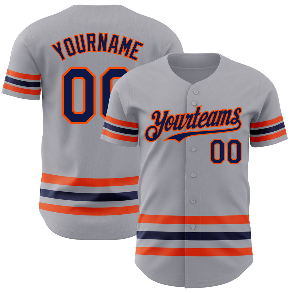 Custom Gray Navy-Orange Line Authentic Baseball Jersey