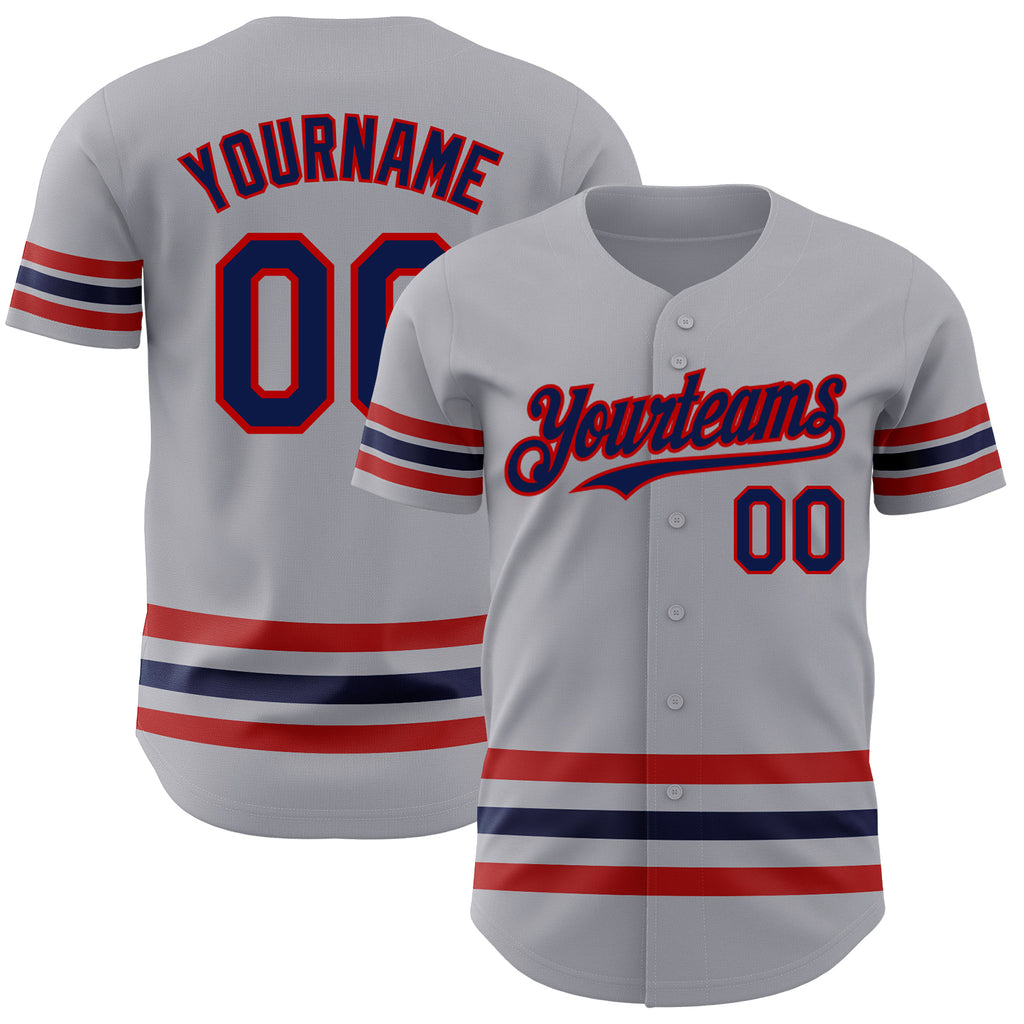 Custom Gray Navy-Red Line Authentic Baseball Jersey