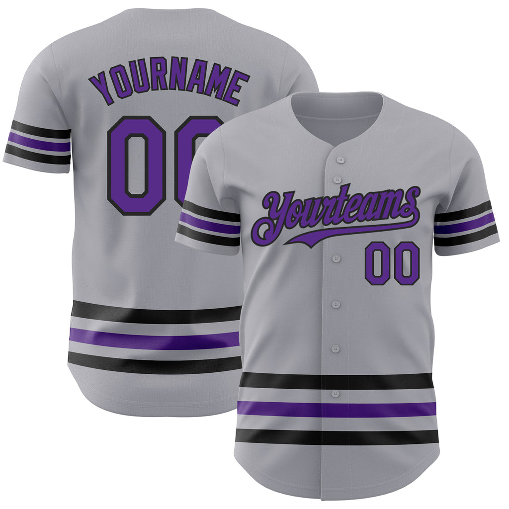 Custom Gray Purple-Black Line Authentic Baseball Jersey