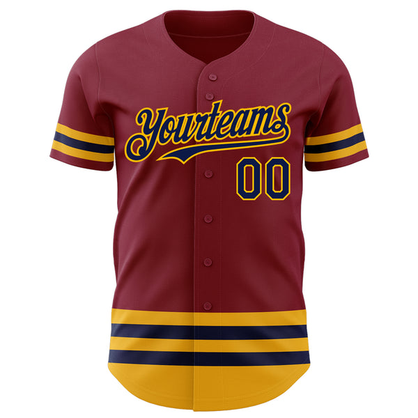 Custom Crimson Navy-Gold Line Authentic Baseball Jersey