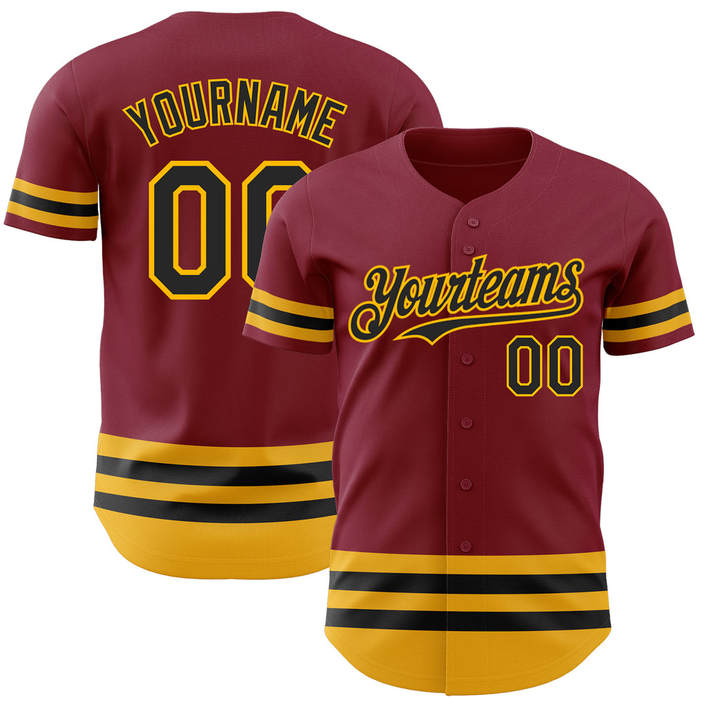 Custom Crimson Black-Gold Line Authentic Baseball Jersey