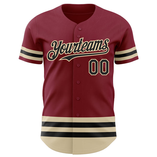 Custom Crimson Black-Cream Line Authentic Baseball Jersey