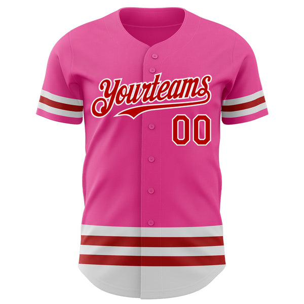 Custom Pink Red-White Line Authentic Baseball Jersey