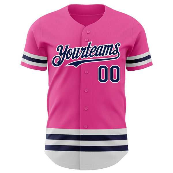 Custom Pink Navy-White Line Authentic Baseball Jersey