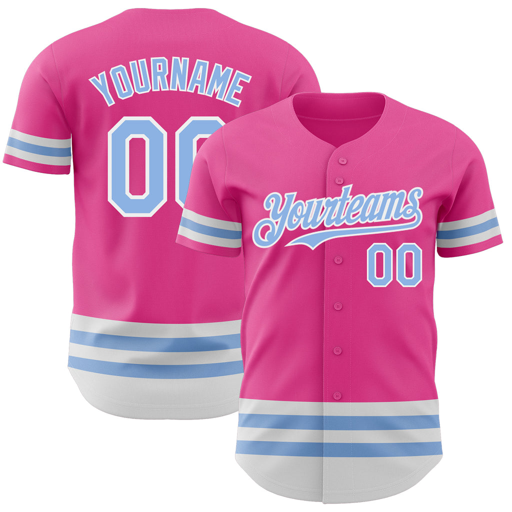 Custom Pink Light Blue-White Line Authentic Baseball Jersey