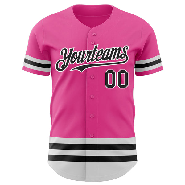 Custom Pink Black-White Line Authentic Baseball Jersey