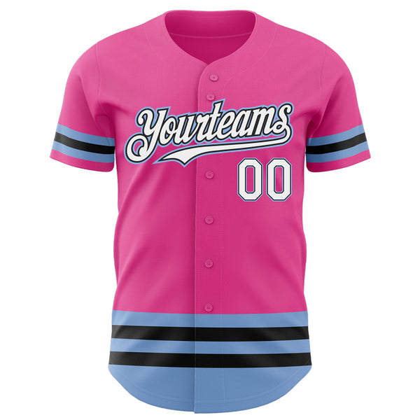 Custom Pink Black-Light Blue Line Authentic Baseball Jersey