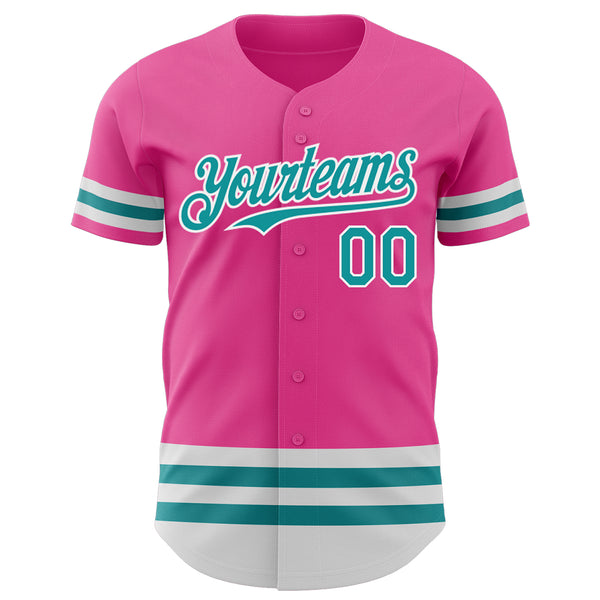 Custom Pink Teal-White Line Authentic Baseball Jersey