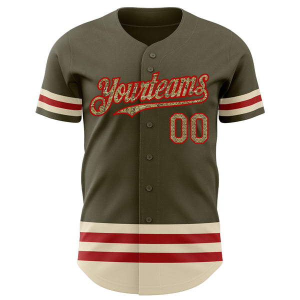 Custom Olive Camo Red-Cream Line Authentic Salute To Service Baseball Jersey