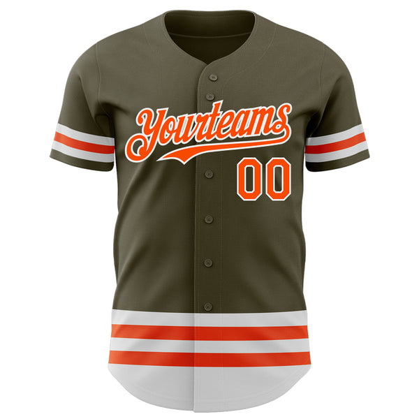 Custom Olive Orange-White Line Authentic Salute To Service Baseball Jersey