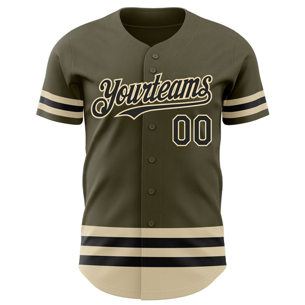 Custom Olive Black-Cream Line Authentic Salute To Service Baseball Jersey