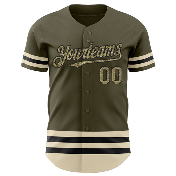 Custom Olive Camo Black-Cream Line Authentic Salute To Service Baseball Jersey