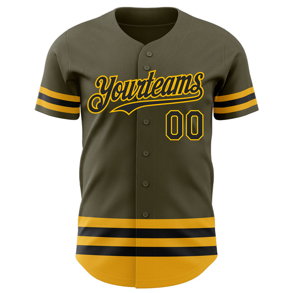 Custom Olive Black-Gold Line Authentic Salute To Service Baseball Jersey