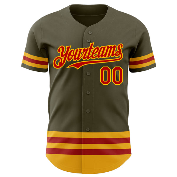 Custom Olive Red-Gold Line Authentic Salute To Service Baseball Jersey