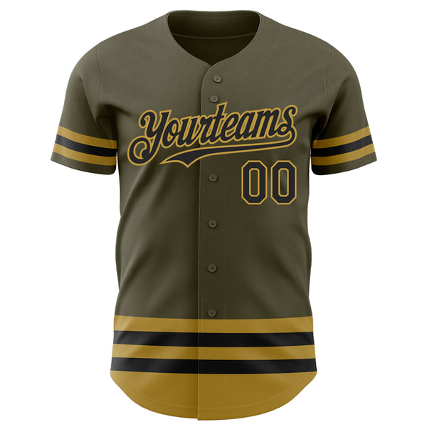 Custom Olive Black-Old Gold Line Authentic Salute To Service Baseball Jersey