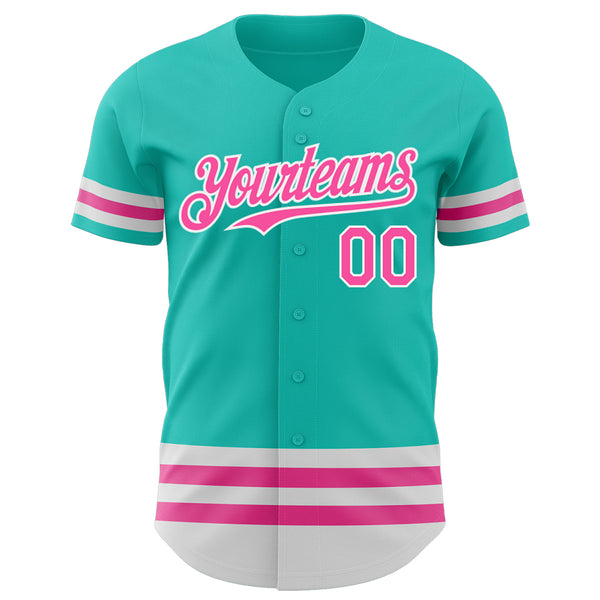 Custom Aqua Pink-White Line Authentic Baseball Jersey